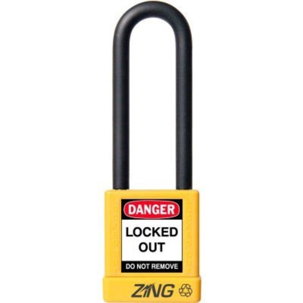 Zing ZING RecycLock Safety Padlock, Keyed Alike, 3" Shackle, 1-3/4" Body, Yellow, 7055 7055